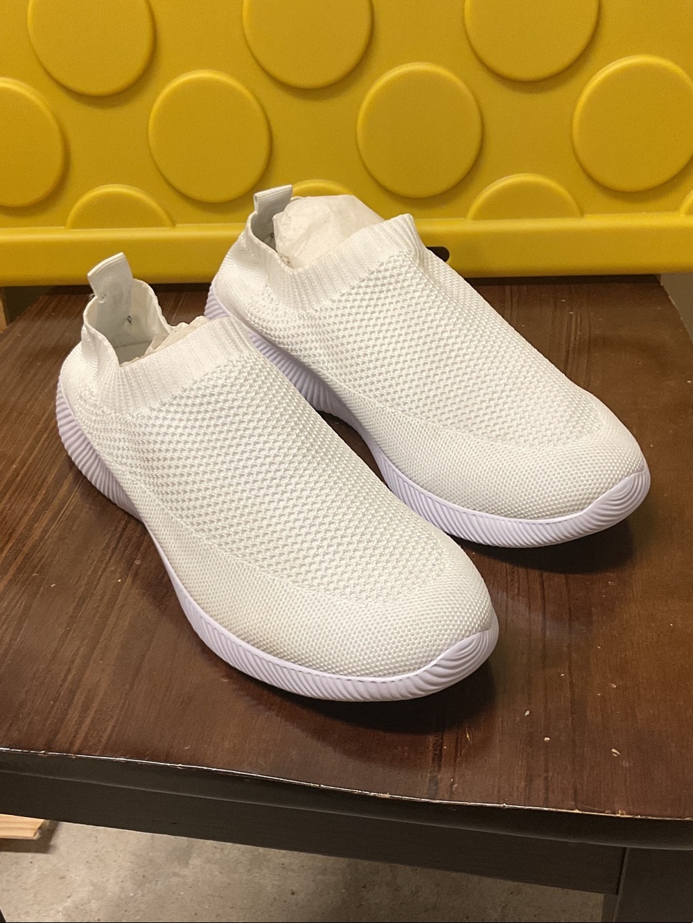 White Slip-On Knit Athletic Sneakers